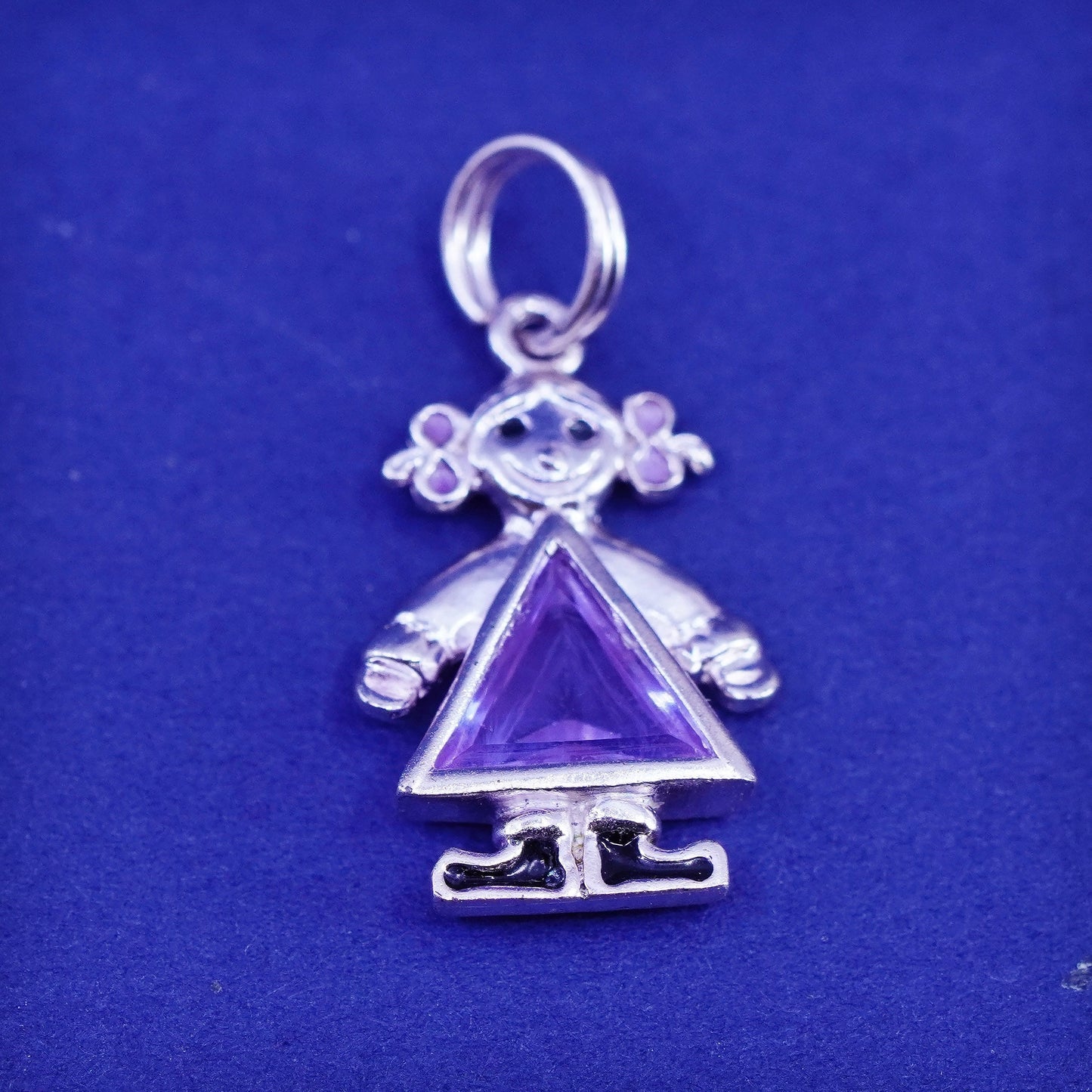 Vintage Sterling silver handmade birthstone pendant, 925 girl figure amethyst