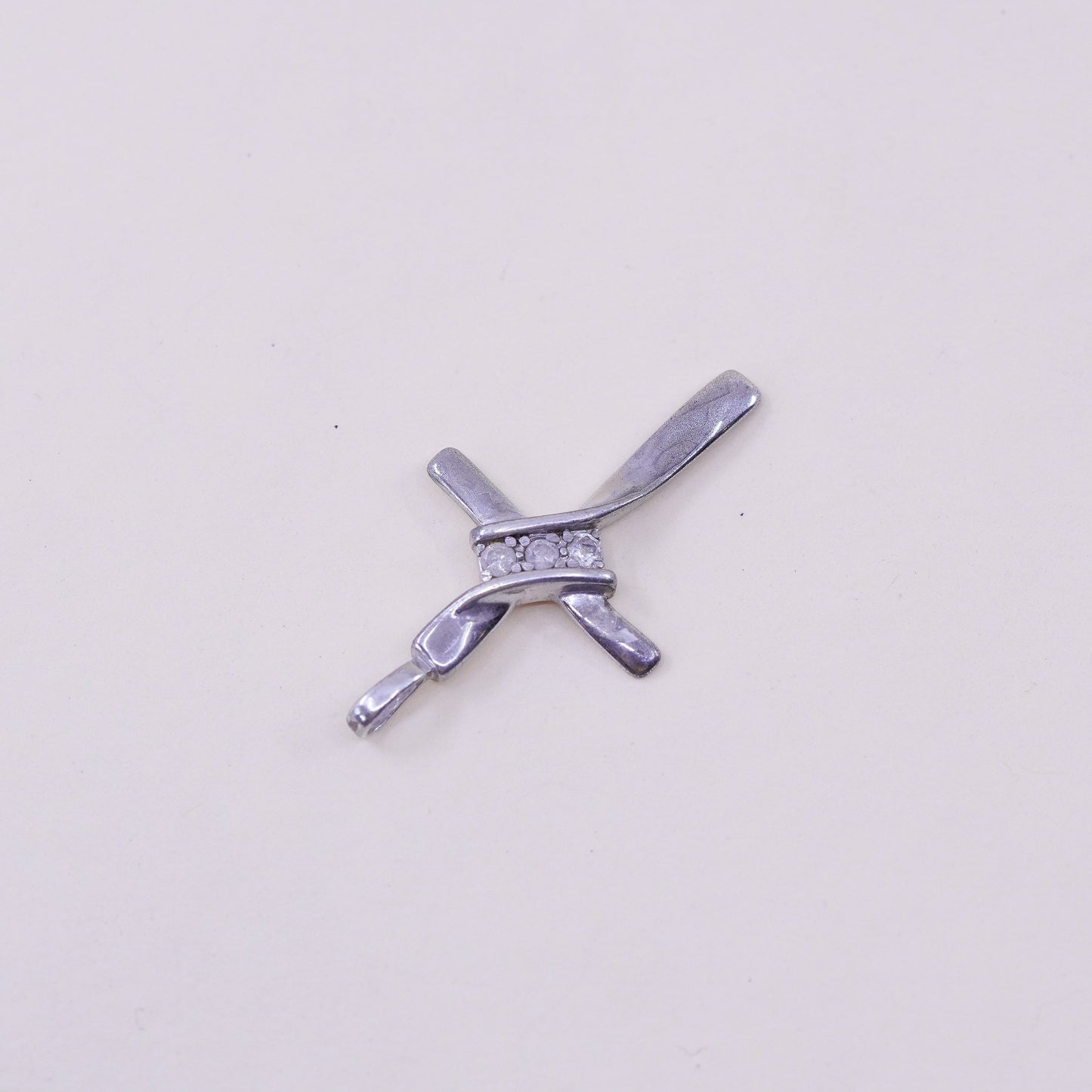 Vintage sterling silver pendant, 925 cross handmade pendant with Cz