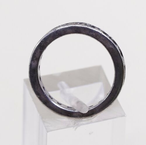 Sz 6, Vtg Sterling silver ring, 925 silver statement band w/ cz