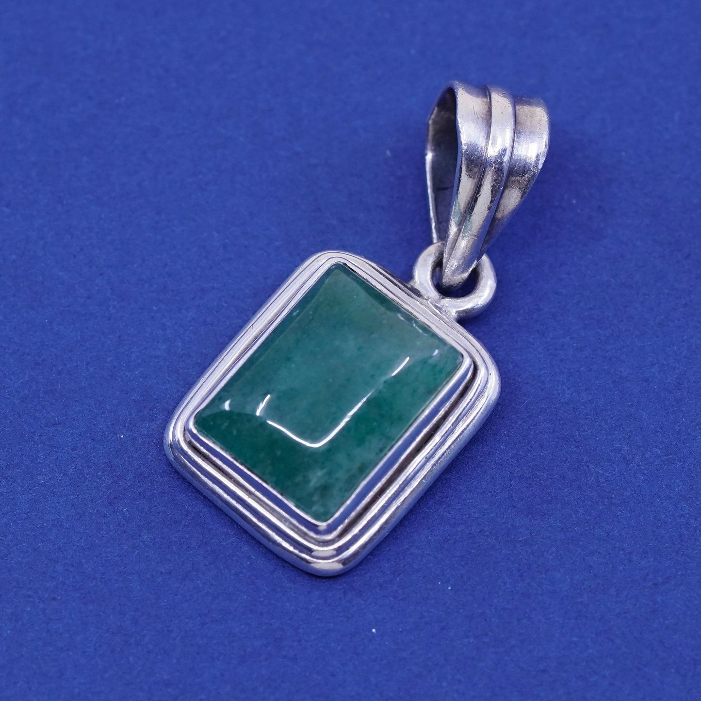 Vintage sterling silver handmade pendant, solid 925 silver with jade