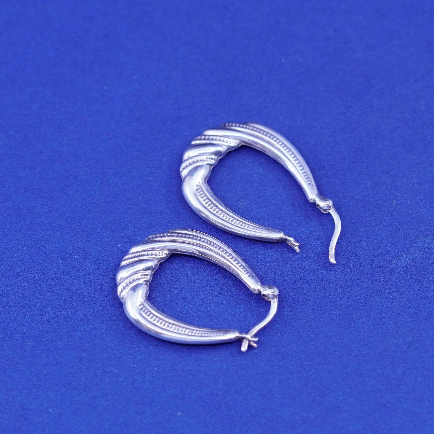 0.75”, vintage Sterling silver handmade textured hoop earrings, 925 huggie