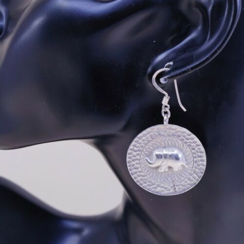 1.25", Vintage Sterling Silver Handmade Earrings, Hammered 925 Elephant Discs