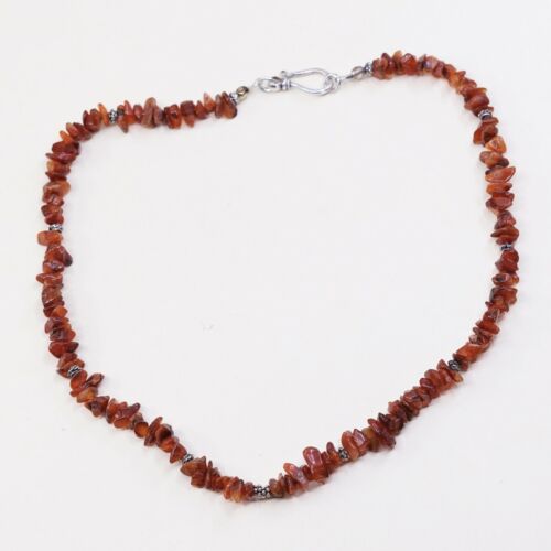 18" Vtg Sterling 925 silver handmade necklace W/ Nugget Carnelian Beads