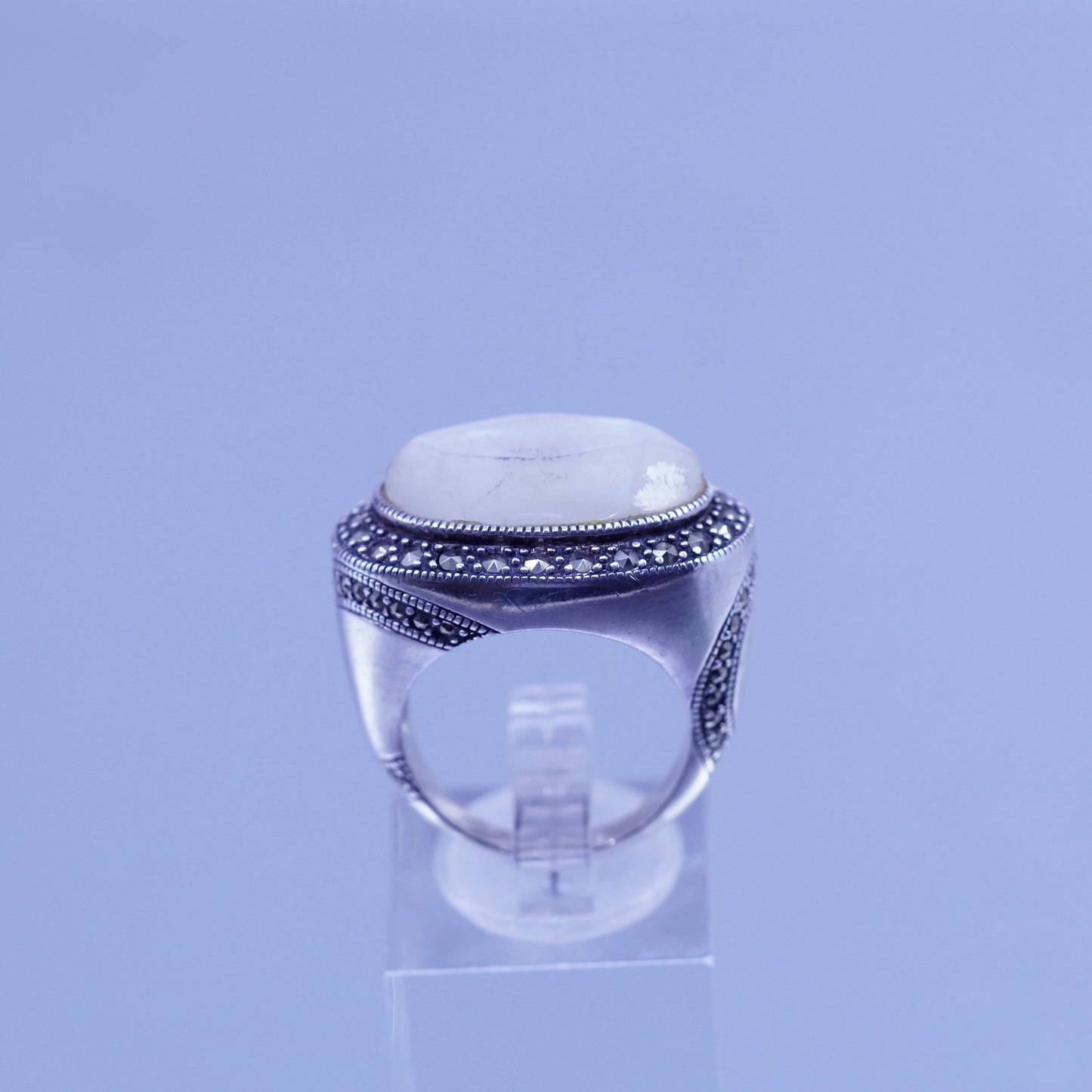 Size 7, Judith Jack Sterling 925 silver handmade ring, band marcasite moonstone