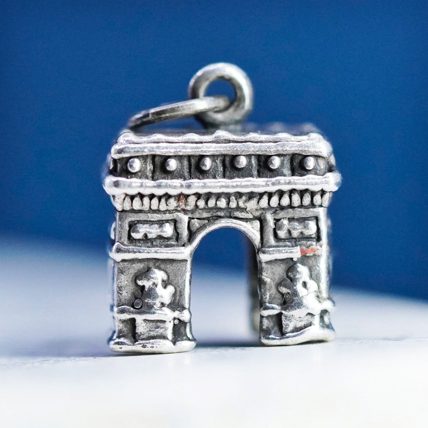 Vintage Sterling silver handmade pendant. 925 French Arc de Triomphe charm