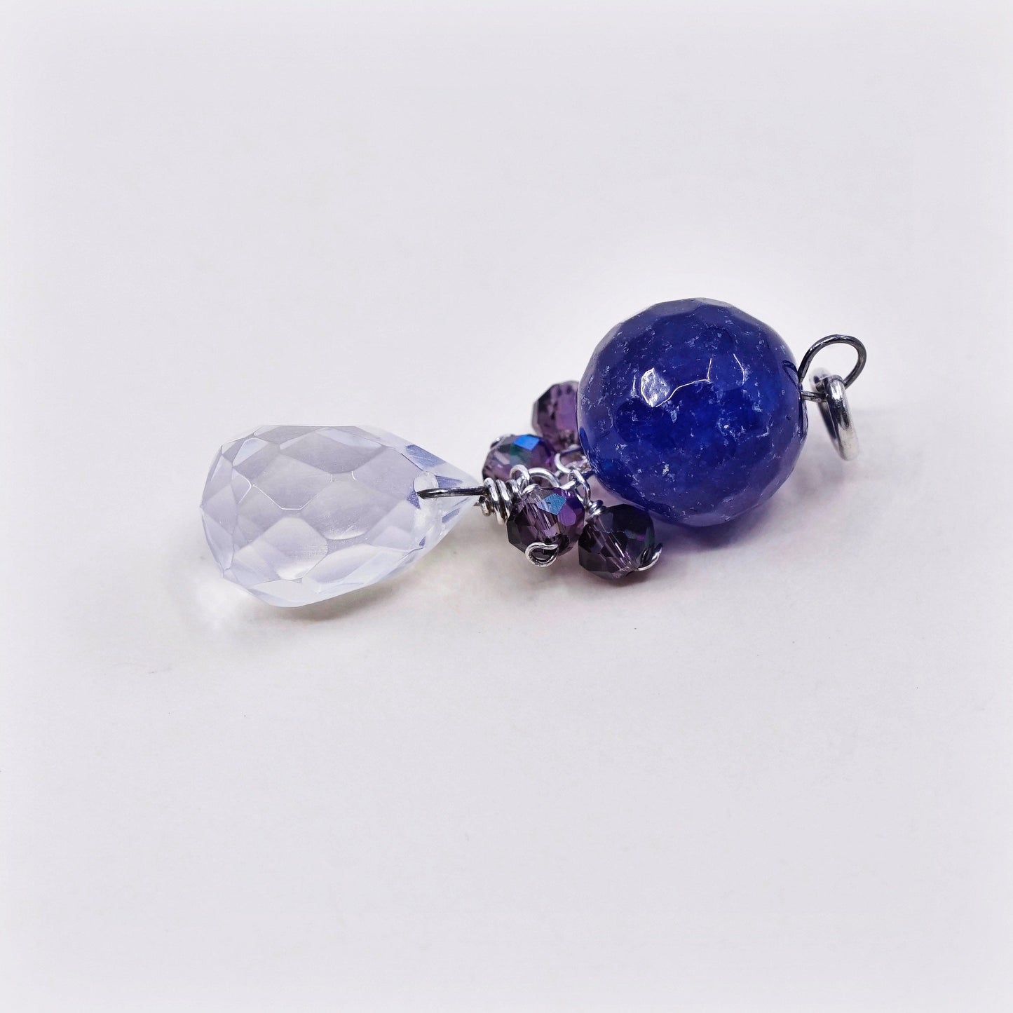 sterling sterling silver handmade pendant, 925 charm w/ lapis lazuli N crystal
