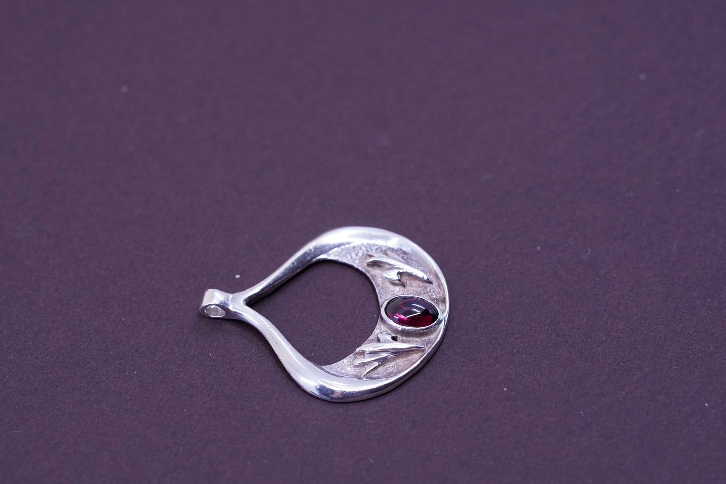 Vintage Sterling silver handmade pendant, 925 teardrop with garnet