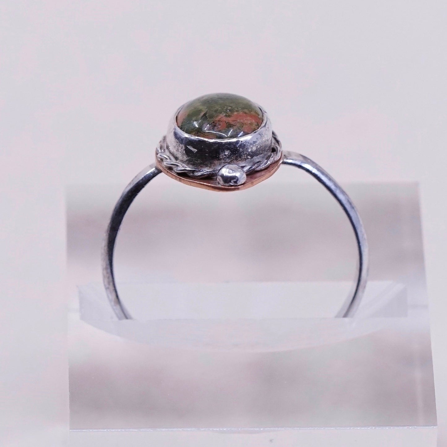 Size 9.75, vintage sterling silver handmade ring, 925 with oval jasper