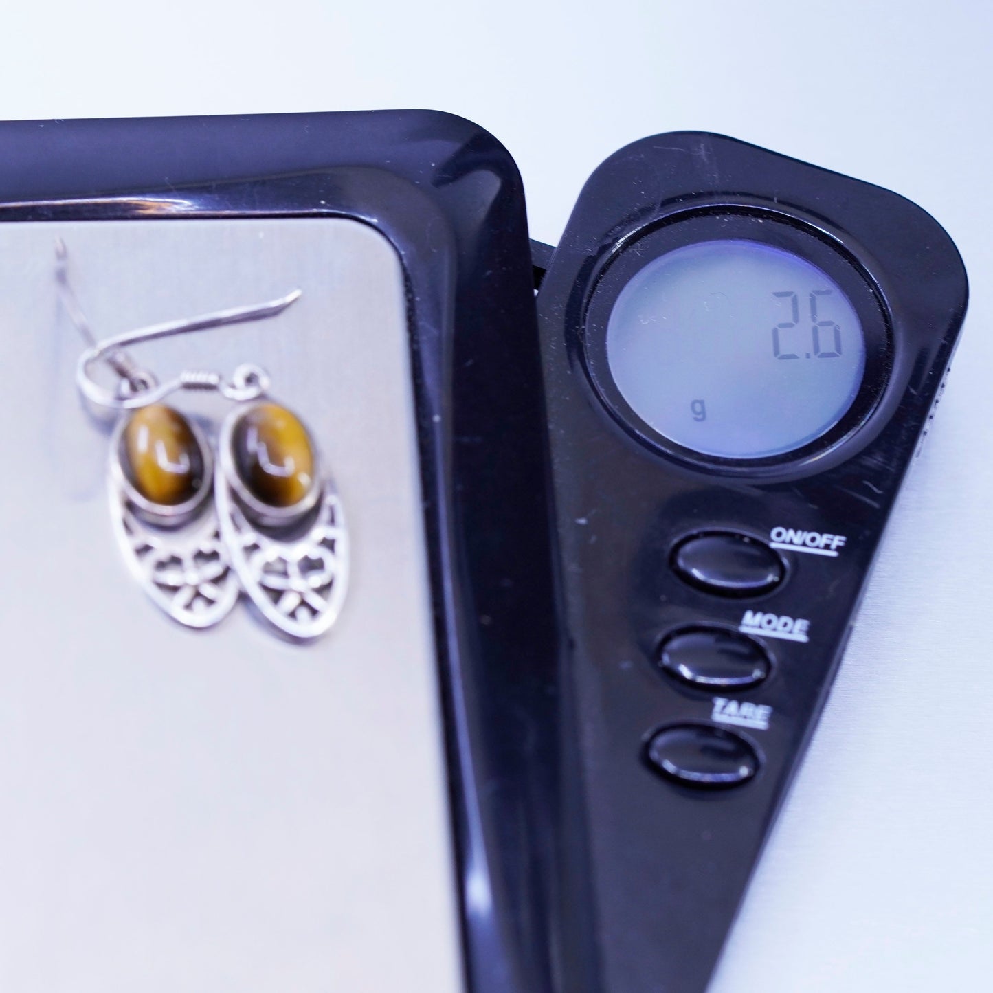 Vintage Sterling 925 silver handmade filigree earrings with golden tiger eye