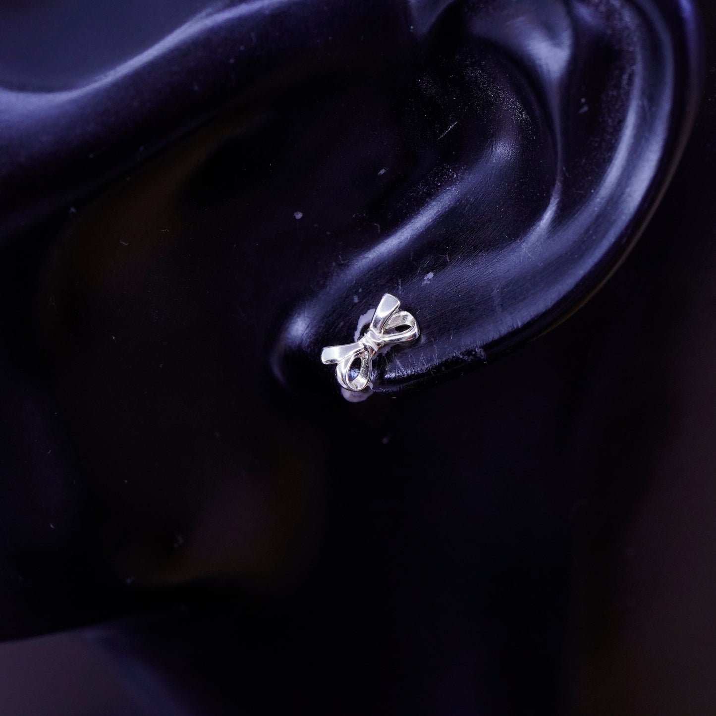 Vintage Sterling silver handmade earrings, 925 ribbon bow studs