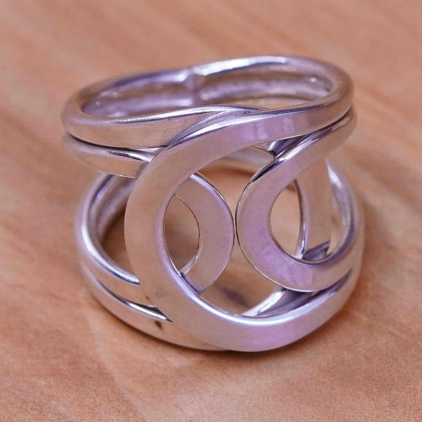 size 6, vintage Sterling silver handmade ring, 925 entwined band, silver tested