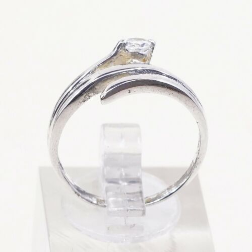 Sz 7.25, Vtg Sterling Ring, 925 Silver Handmade Engagement Band Ring W/ CZ
