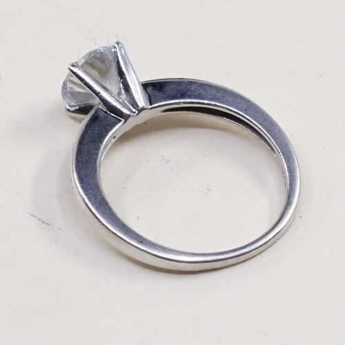 Sz 6.25, Vtg Sterling silver handmade ring, solid 925 Engagement band W/ CZ
