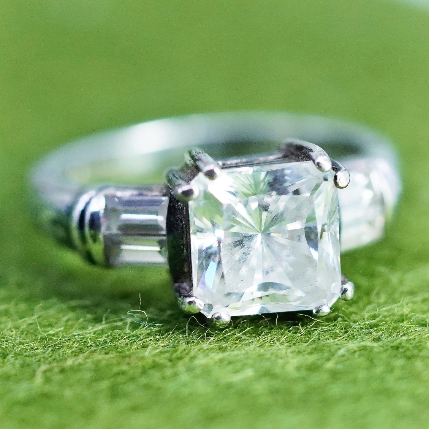 Size 6.5, vintage sterling 925 silver ring with square CZ, engagement band