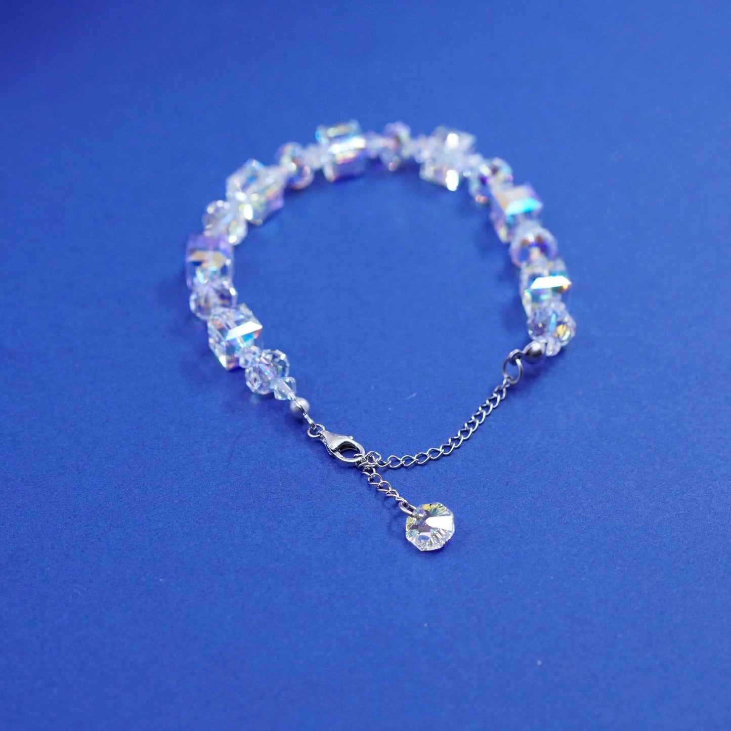 7+2”, Gorgeous Sterling 925 silver handmade with Swarovski crystal beads
