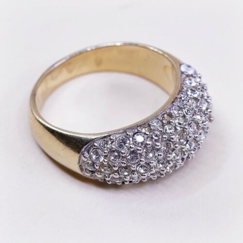 Sz 7.5, Vtg Vermeil Gold Sterling silver Statement ring, 925 W/ Cluster Cz Inlay