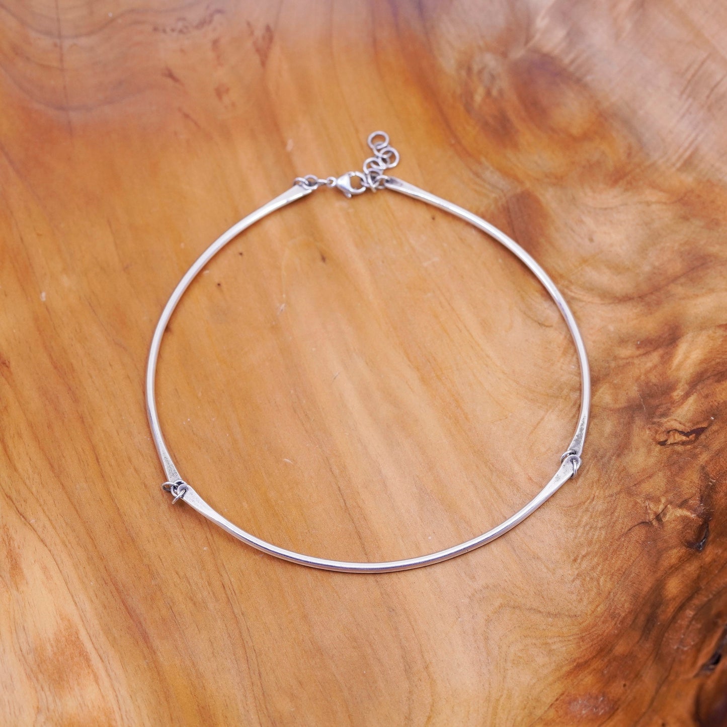 13+1”, vtg Sharp sterling silver handmade choker collar necklace, 925 bar chain