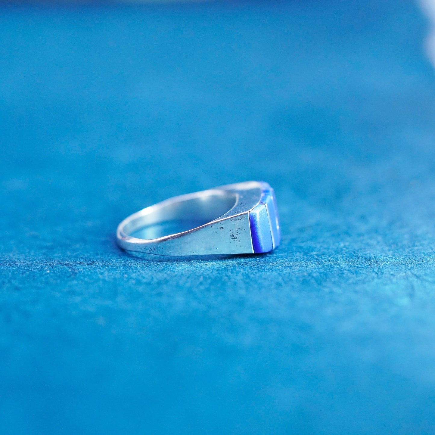 Size 7, vintage Mexico Sterling 925 silver handmade ring band with sodalite