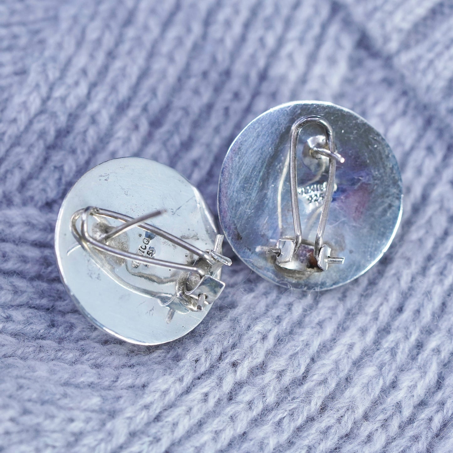 Vintage sterling silver handmade earrings, 925 round studs with pearl