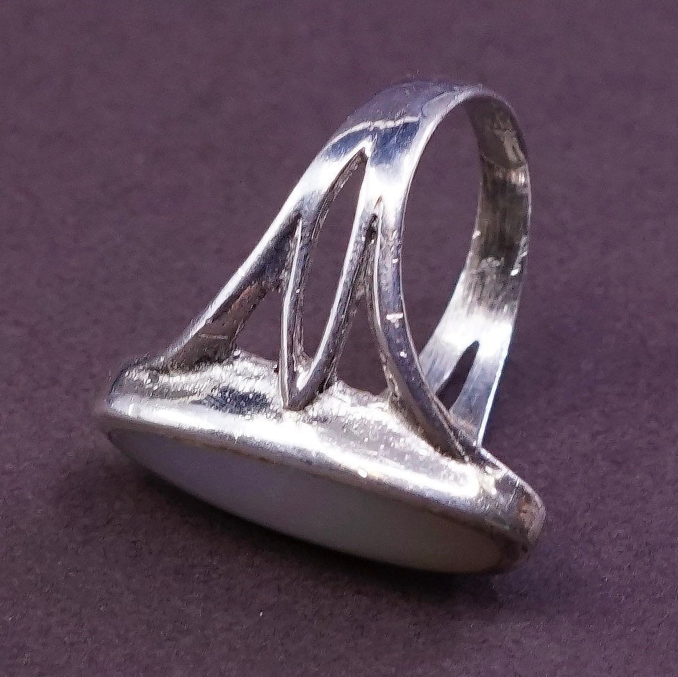 sz 5.5, vtg Sterling silver handmade ring, southwestern 925 w/ mother of pearl