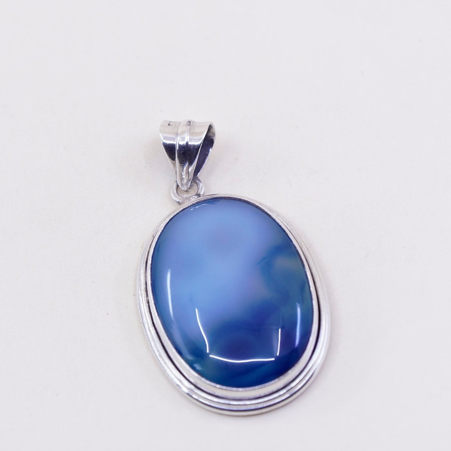 Vintage sterling 925 silver handmade pendant with oval blue agate