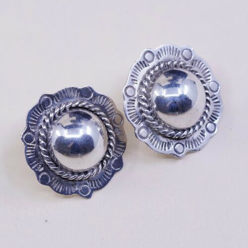 VINTAGE Mexico Sterling Silver .925 FLOWER DESIGN Studs EARRINGS W Cable Around