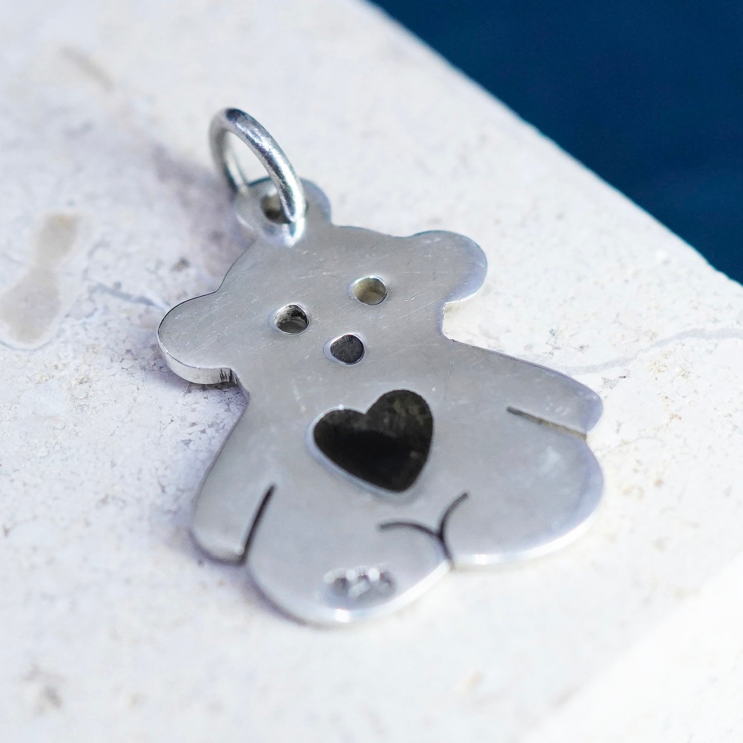 Vintage modern sterling 925 silver handmade teddy bear pendant