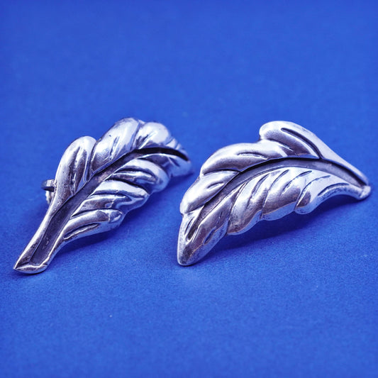 Vintage CAR Taxco Sterling silver handmade earrings, 925 screw back leaf