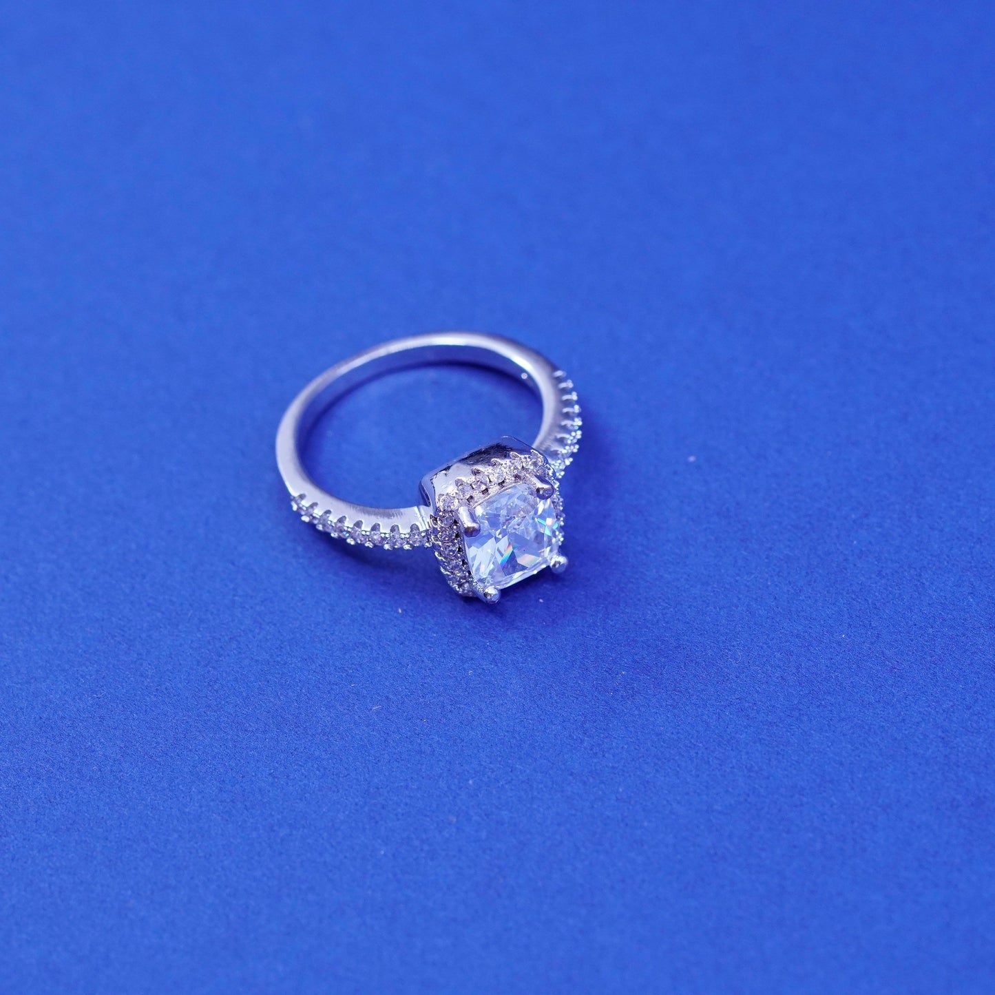 Size 8, vintage Sterling 925 silver engagement anniversary ring with cluster Cz
