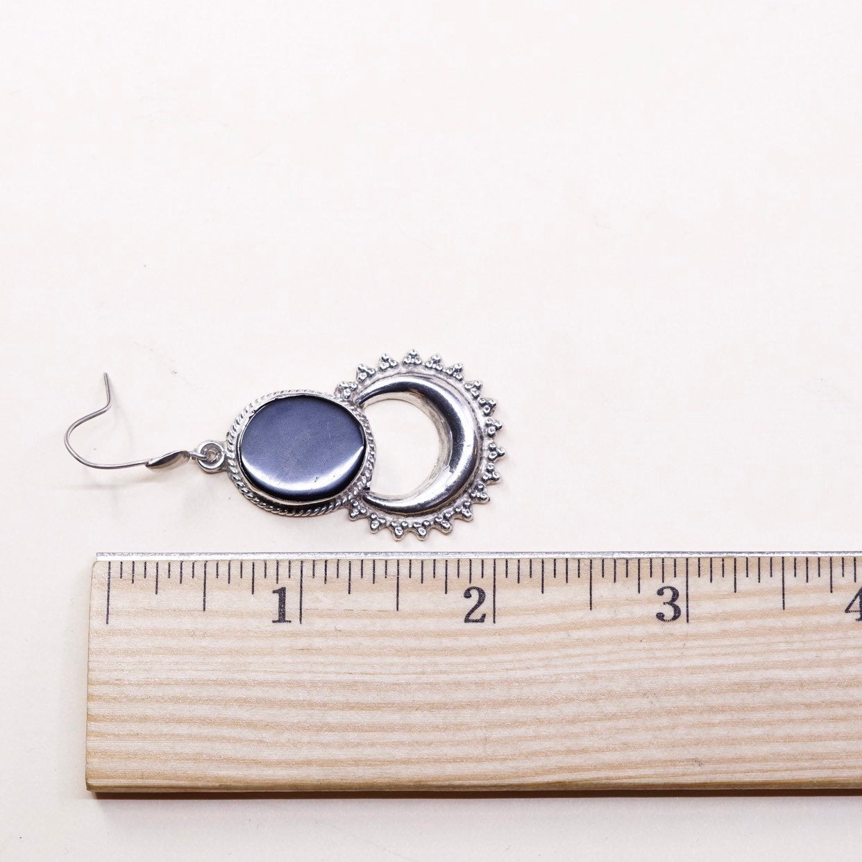 Sterling 925 silver handmade earrings w/ obsidian and beads around