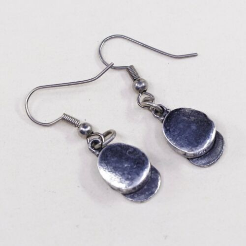 Vtg Mexico Sterling Silver handmade Earrings, Solid 925 Hat, Stamped 925