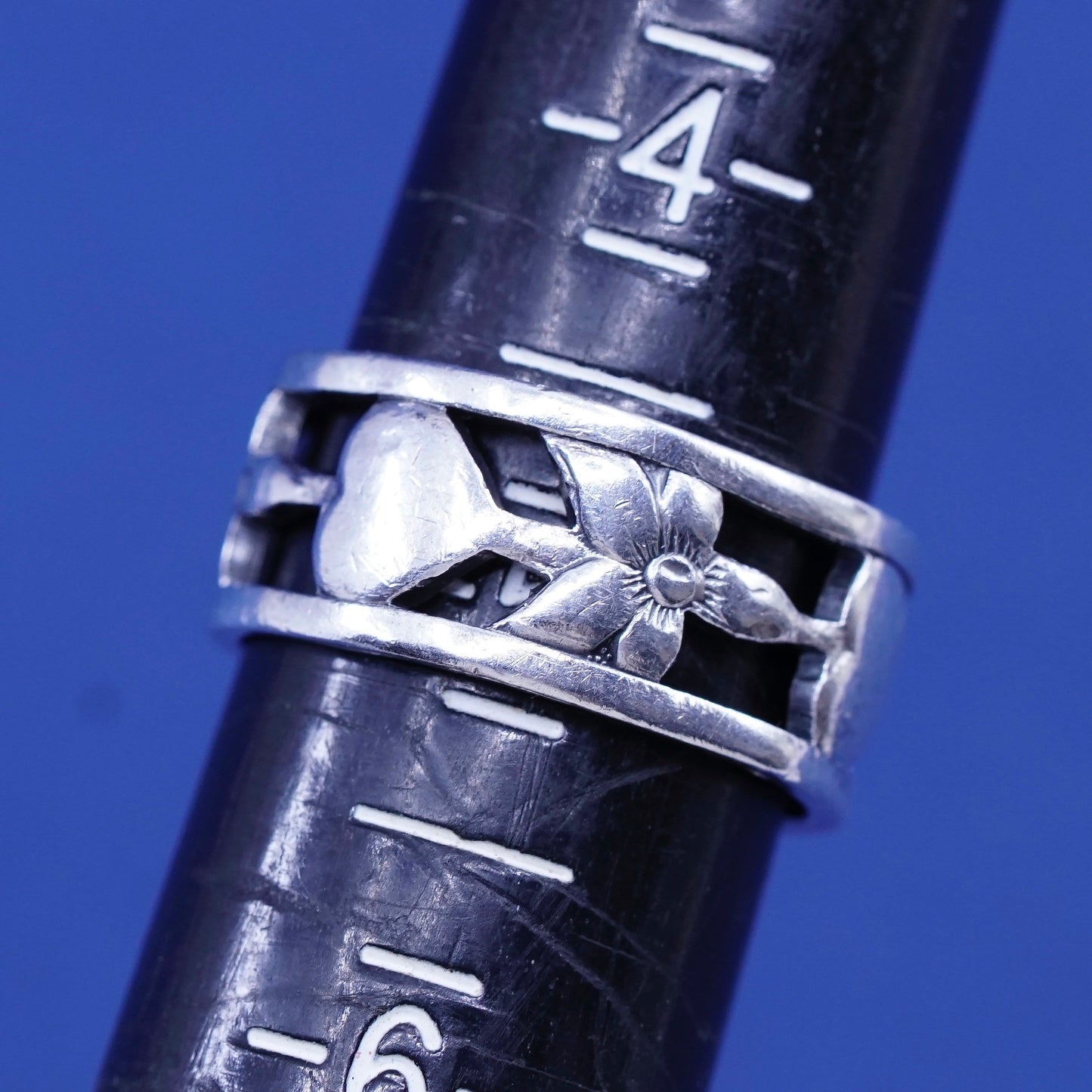 Size 5, vintage Sterling silver handmade ring, 925 filigree flower ring