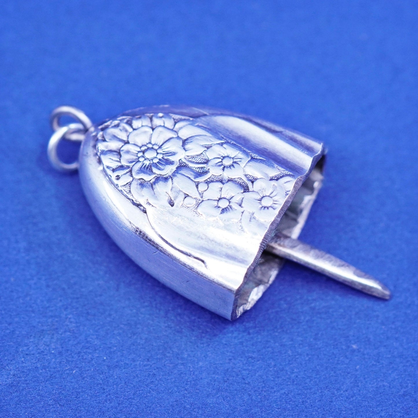 Vintage Sterling silver chime, bell, ring, 925 harmony ball with flower relief