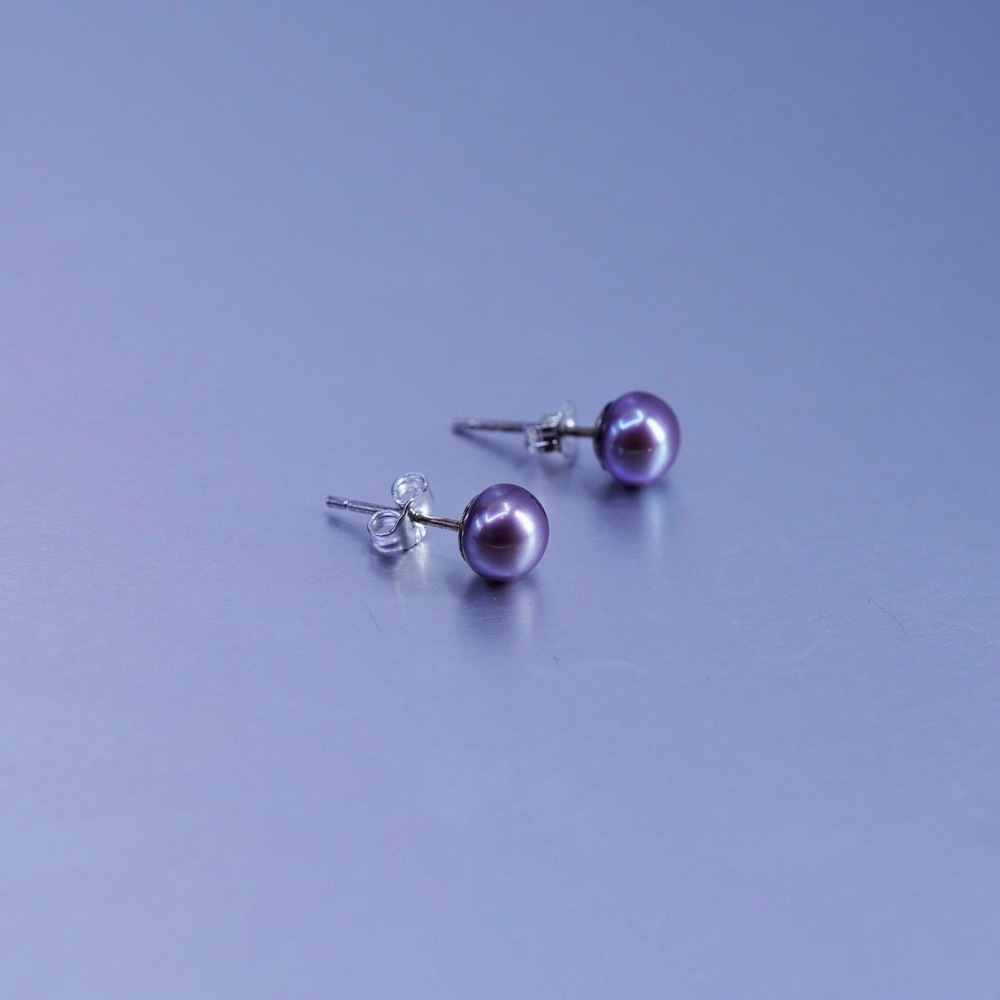6mm, Vintage Sterling 925 silver handmade earrings, studs with black pearl