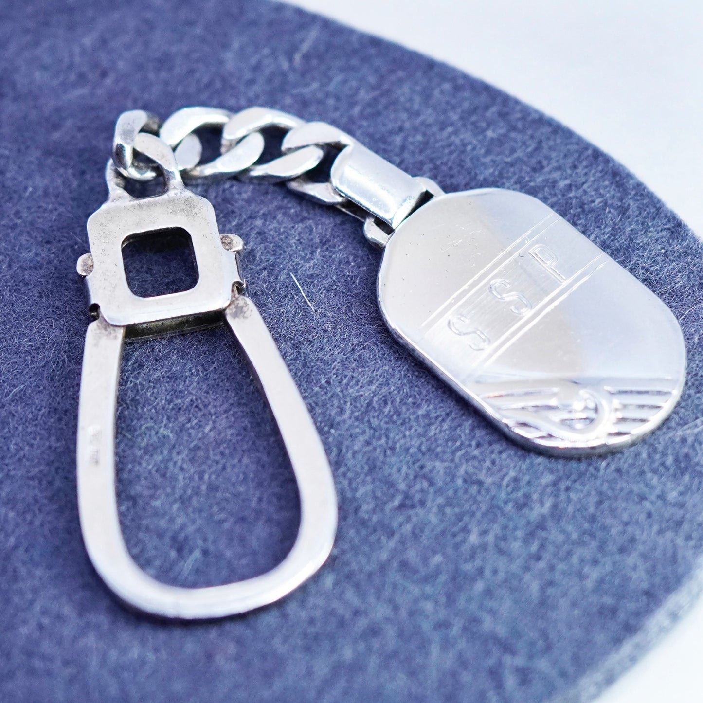 Vintage Sterling 925 silver handmade keychain with tag monogram initial “SSP”