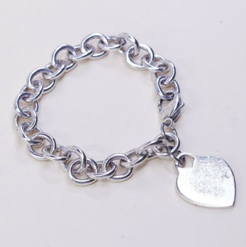 6.5” 10mm, Viking Sterling Silver Handmade Bracelet, 925 chain w/ heart charm
