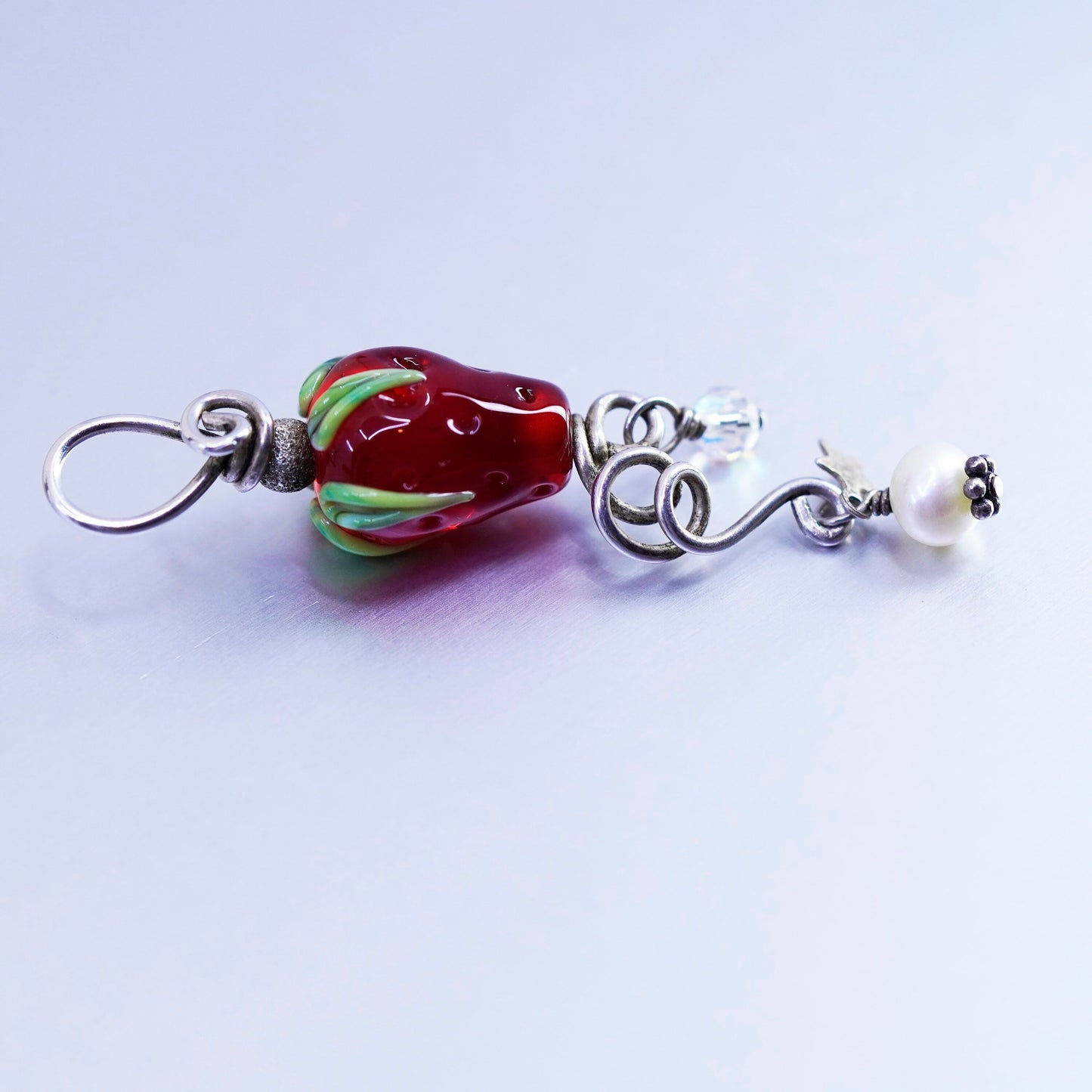 Vintage foiled red flower heart glass pendant