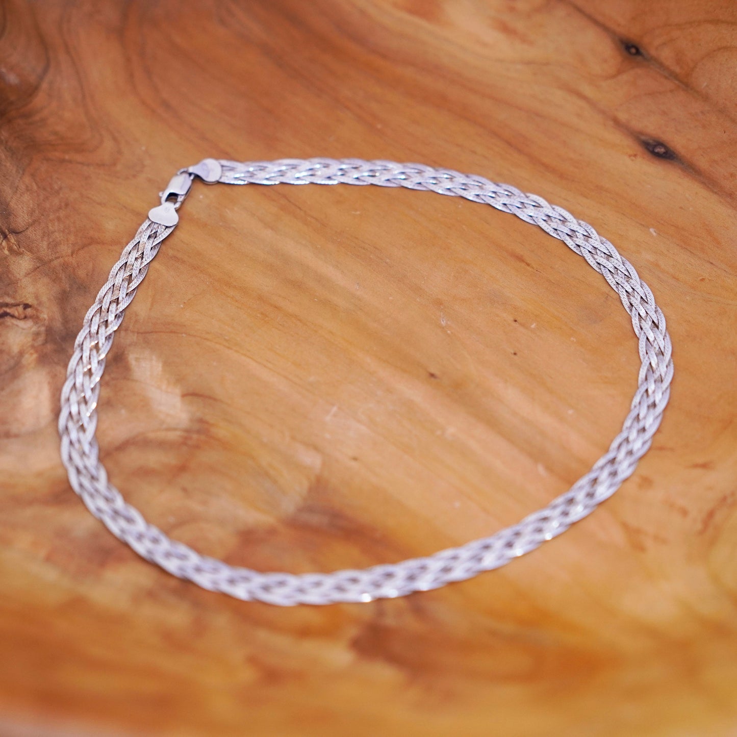 18”, vintage Sterling silver necklace Italy 925 woven braided herringbone chain