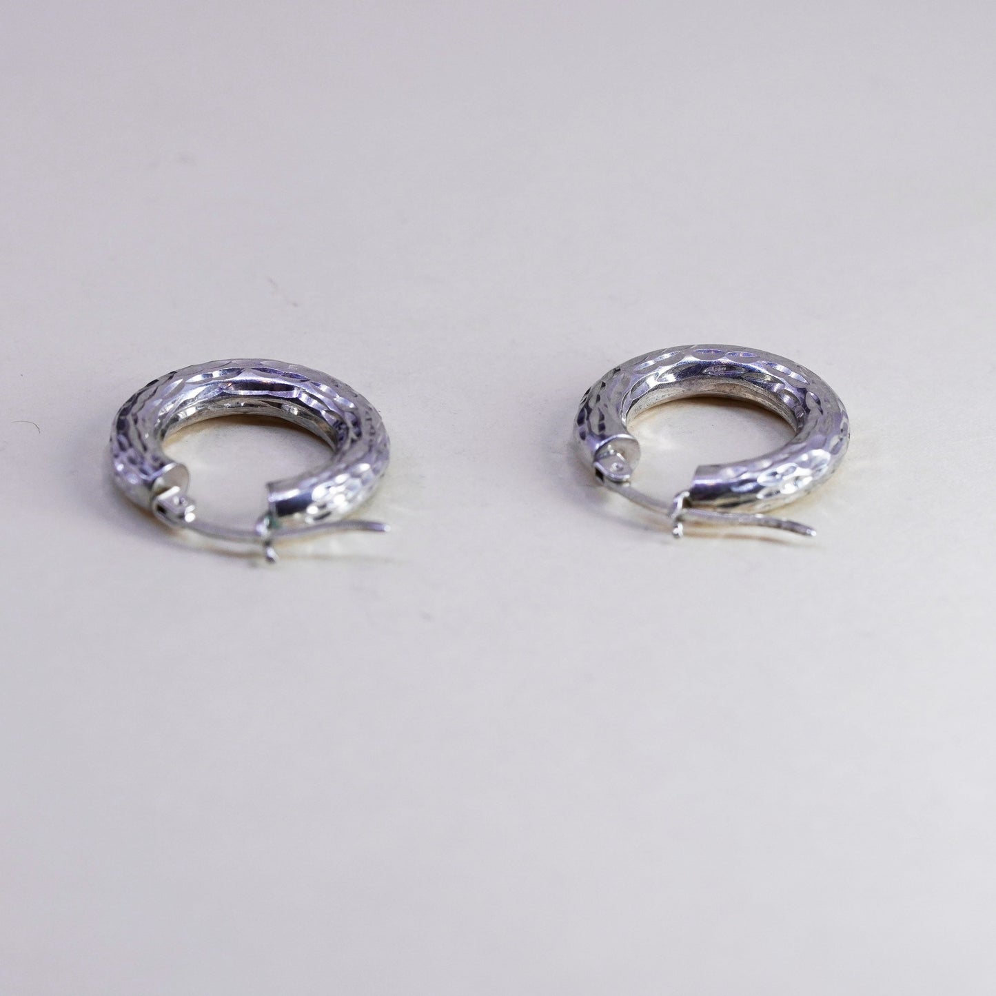 0.75”, Vintage sterling 925 silver loop earrings, textured hoops