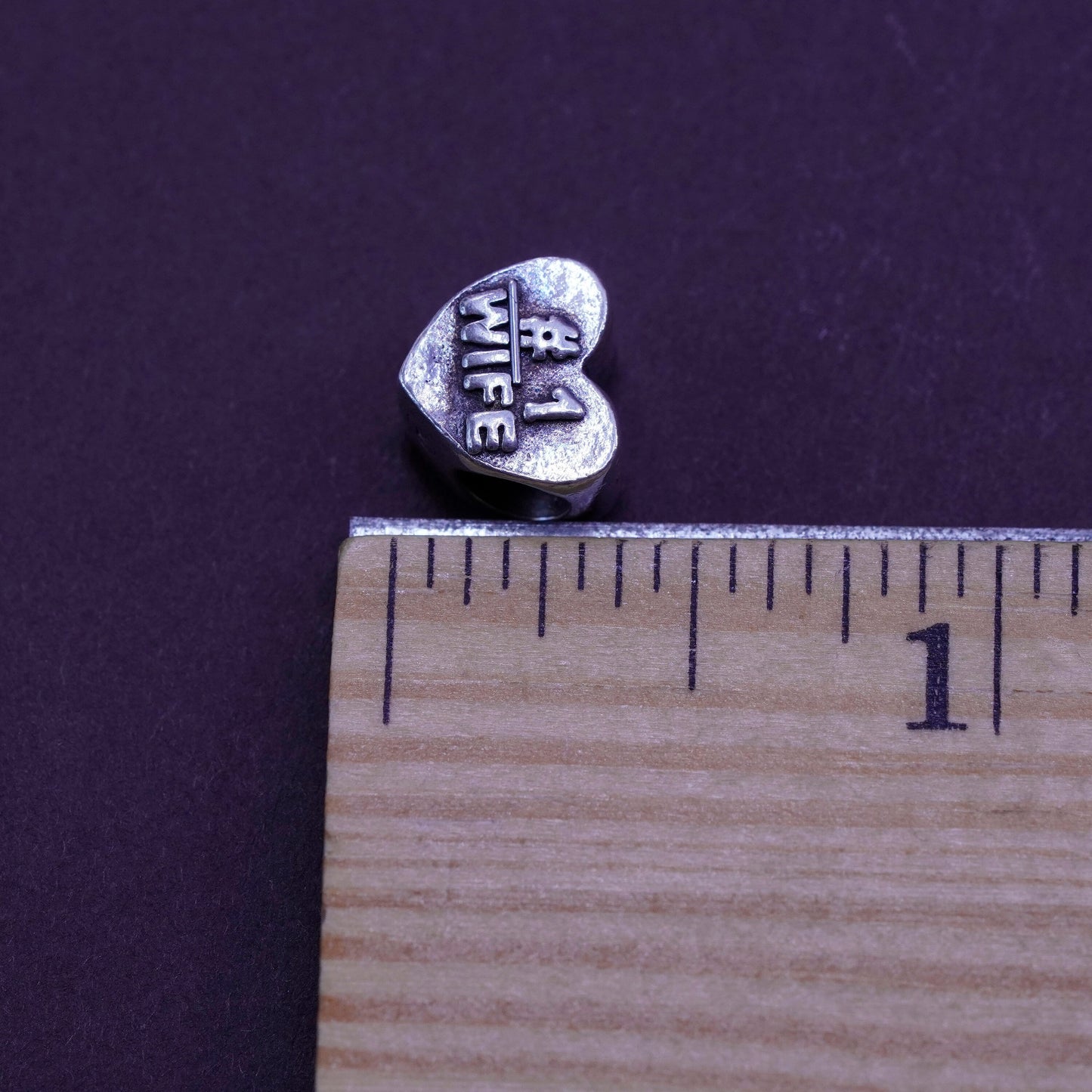 Vintage Sterling silver handmade pendant, 925 heart bead engraved “#1. Wife”
