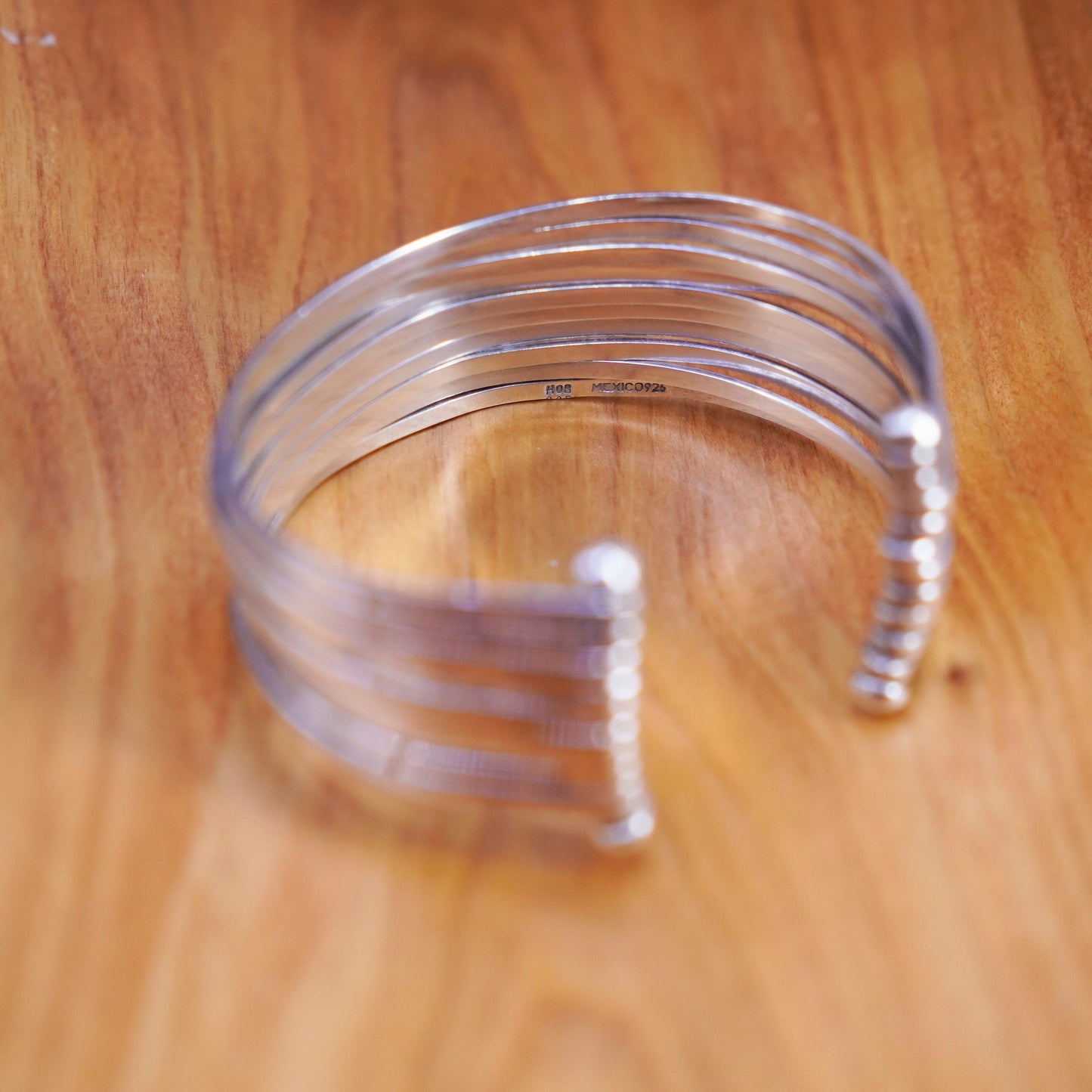 7.5”, Vintage Sterling silver handmade bracelet, multi strands 925 cuff