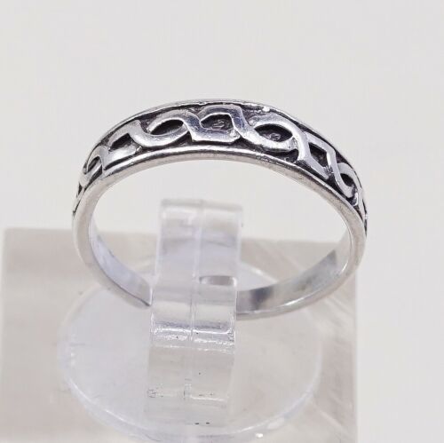 Sz 3.75, Vtg Sterling Silver Handmade Ring, Woven Braided 925 Open End Band