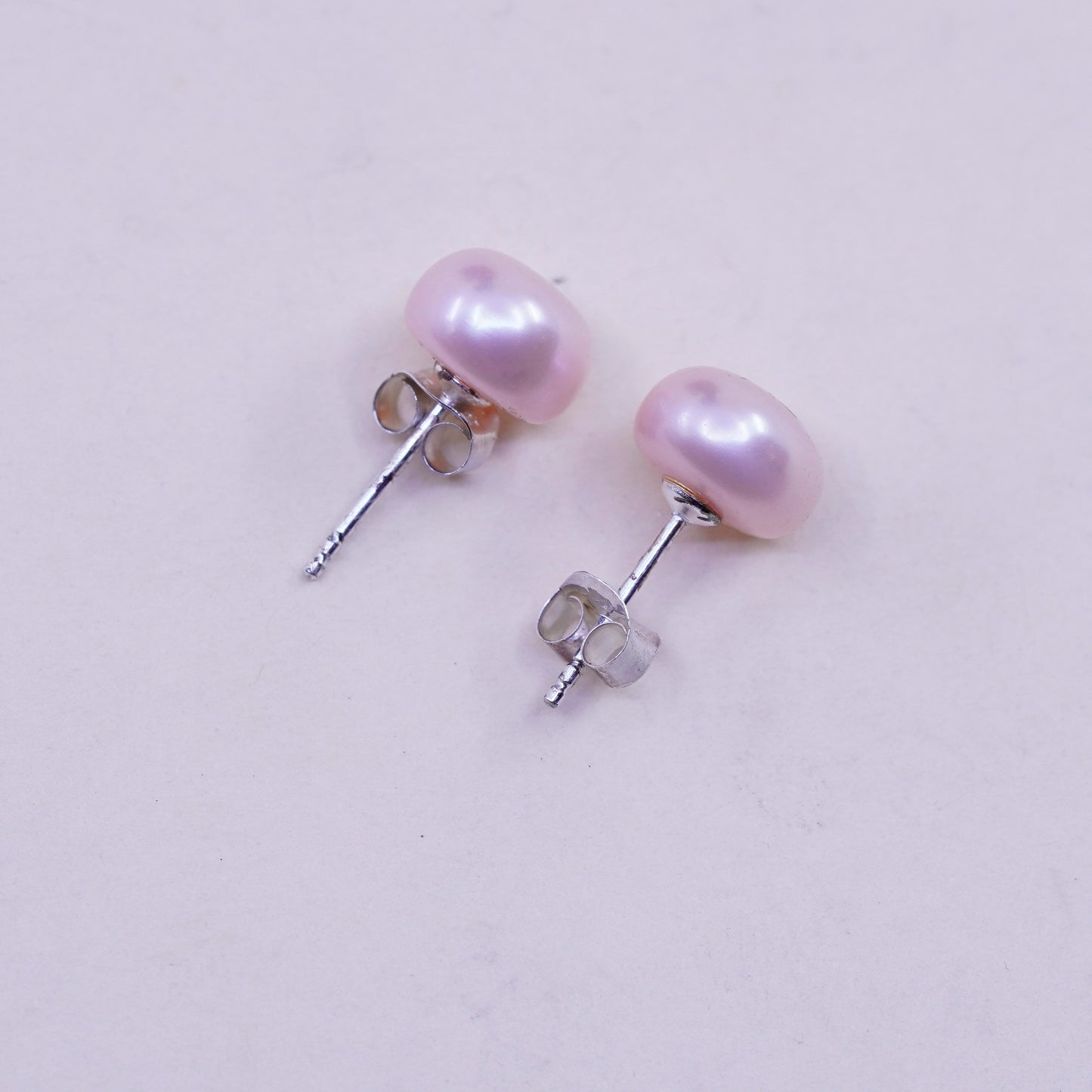 Vintage sterling silver earrings, 925 studs with pink pearl