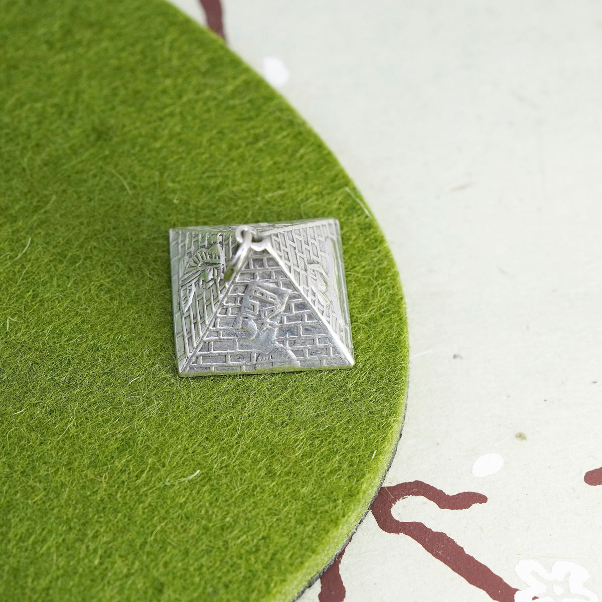 Vintage Egyptian sterling silver handmade pendant, 925 pyramid charm