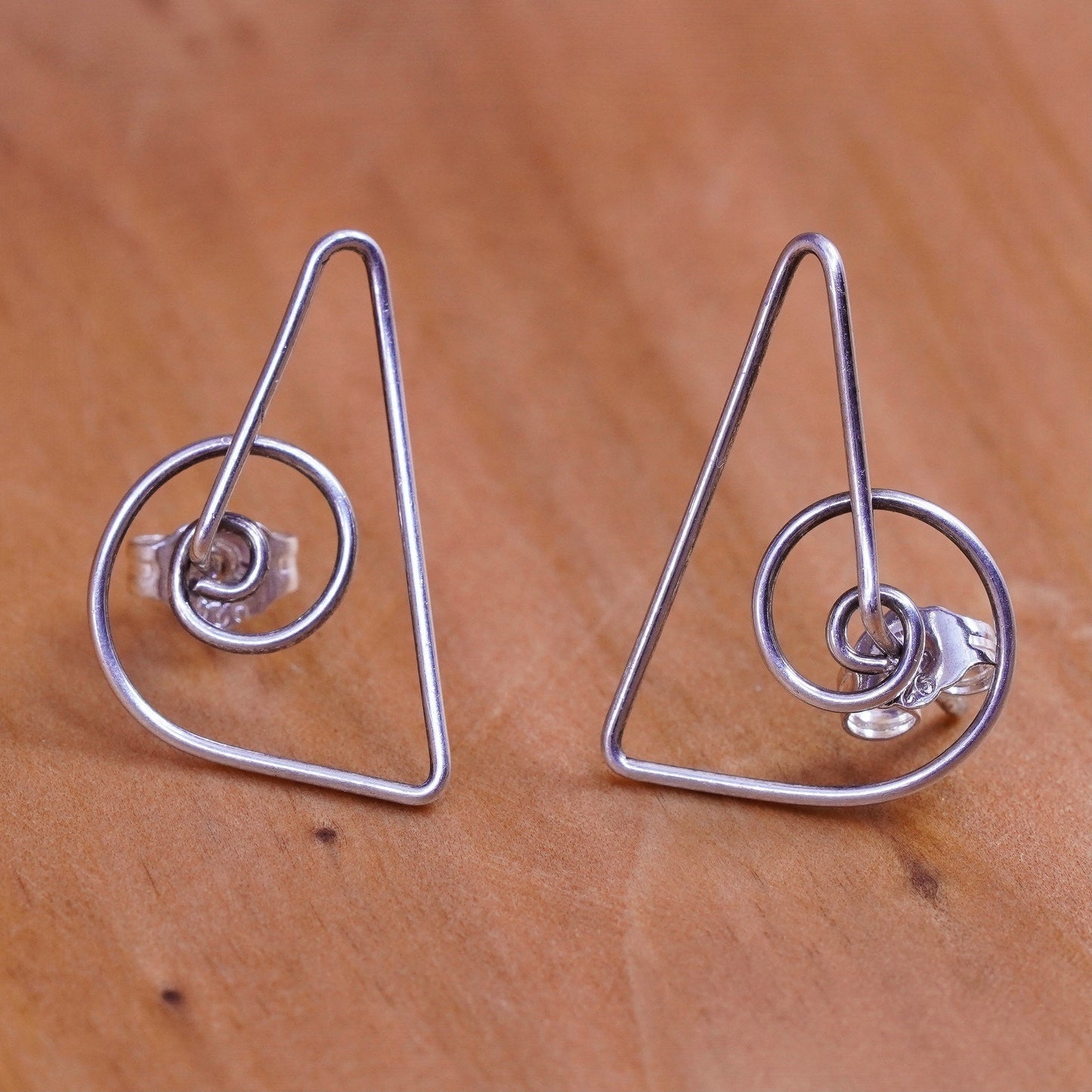 Vintage Sterling silver handmade earrings, 925 heart studs