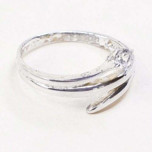 Sz 7.25, Vtg Sterling Ring, 925 Silver Handmade Engagement Band Ring W/ CZ