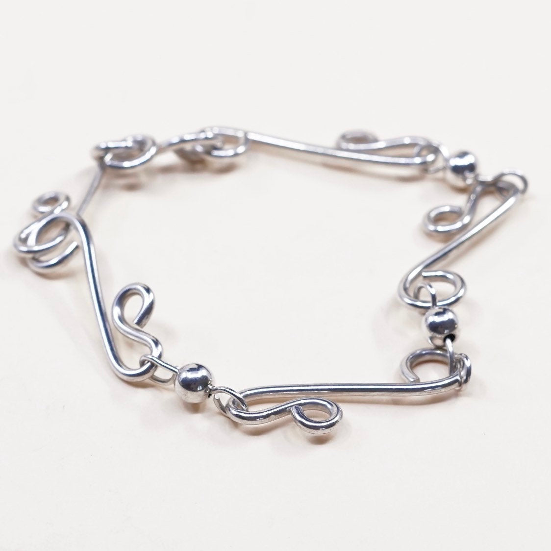 6.25", VTG sterling silver bracelet, Mexico 925 dna w/ bead, handmade jewelry