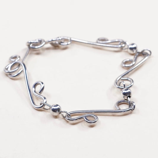 6.25", VTG sterling silver bracelet, Mexico 925 dna w/ bead, handmade jewelry