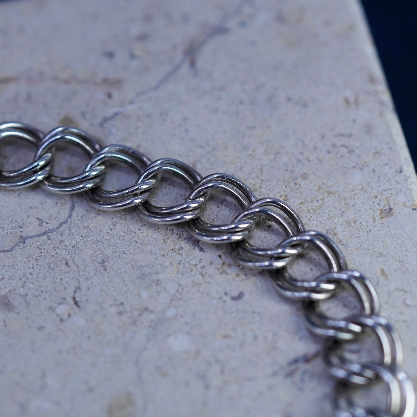 6.75”, Italy Sterling silver handmade charm bracelet, 925 double curb chain
