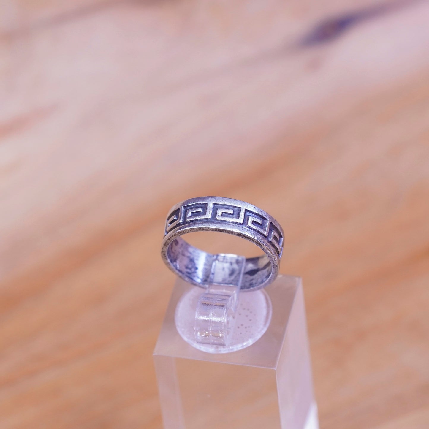 Size 6, vintage Sterling silver handmade ring, 925 band with Greek key Embossed